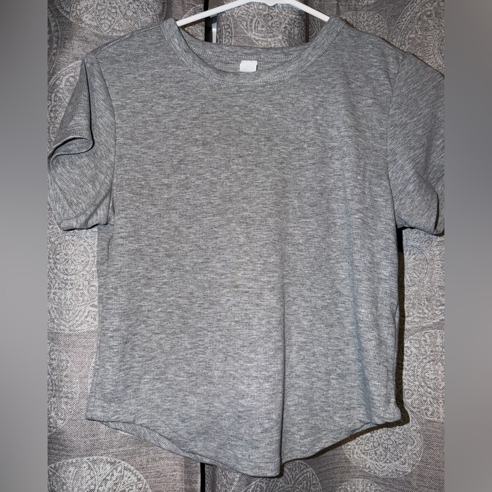 Old Navy Gray Short Sleeve Ribbed T-Shirt (Cropped)